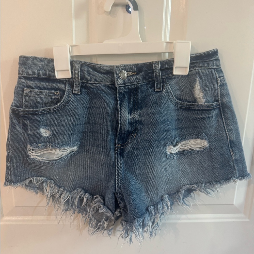 Cello Blue Distressed Jean Shorts